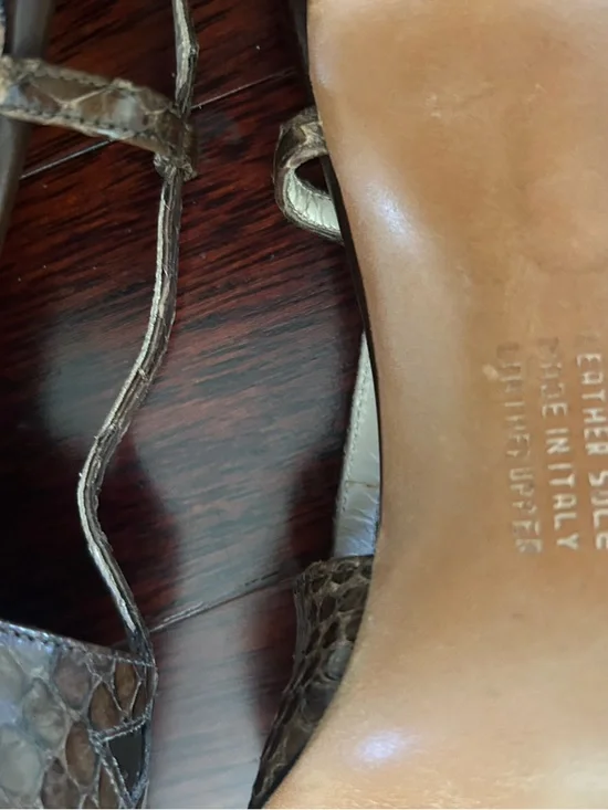 Salvatore Ferragamo Brown Snakeskin Peep-Toe Slingback Heels - Picture 8 of 9